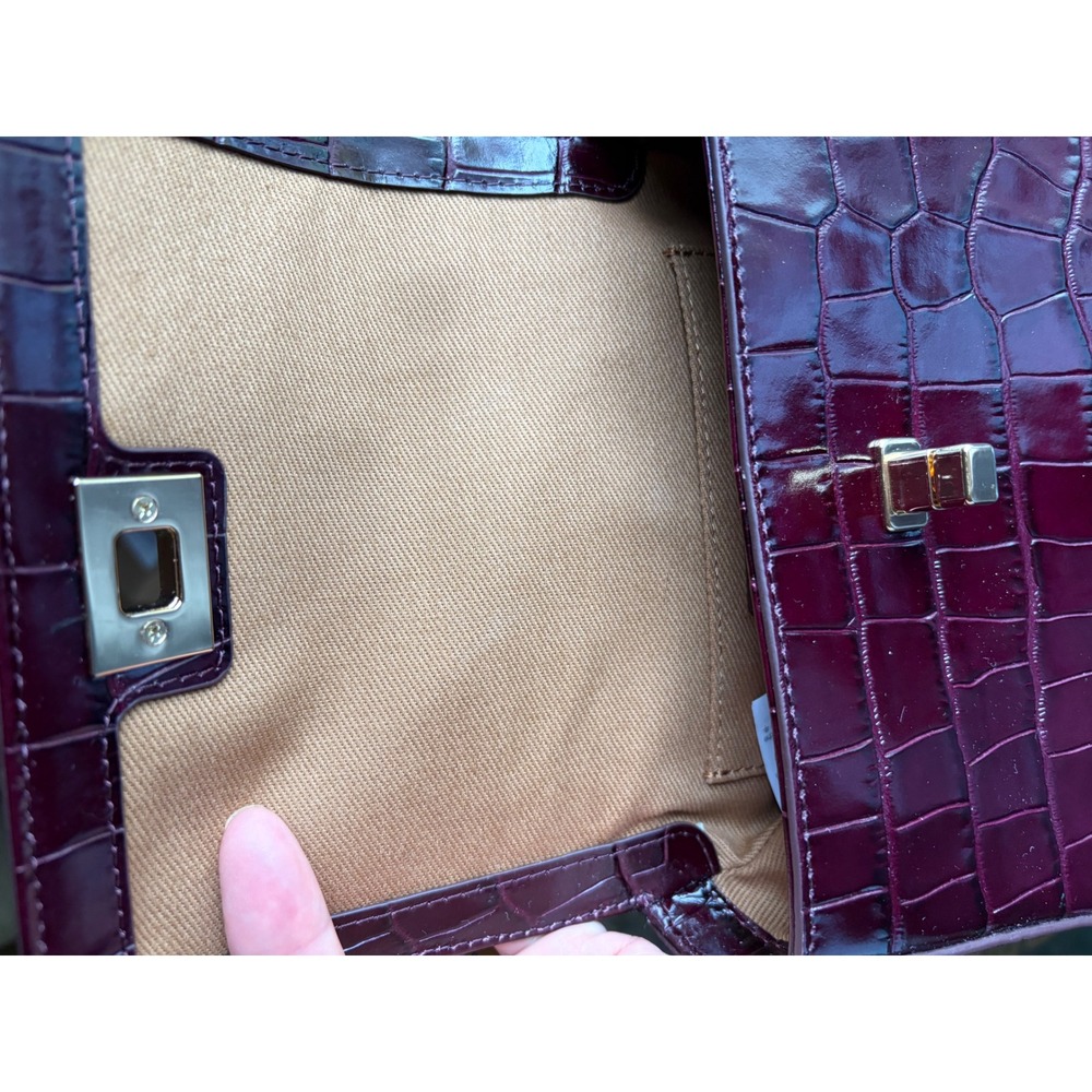 J.Crew Small Edie Top-Handle Bag Italian Croc-Embossed Leather Burgundy BX991 - Picture 11 of 14